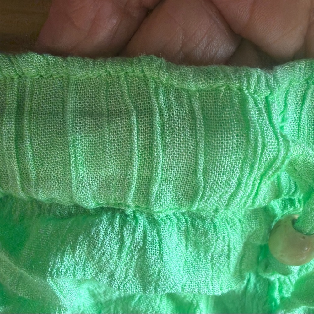 Rays Sun Junior Lime Green Pom Pom Shorts Boho Chic Beach Vacation Drawstring L - Picture 5 of 14